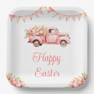 Pink Truck Easter Egg Hunt Paper Plate