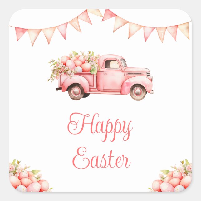 Pink Truck Easter Egg Hunt Square Sticker (Front)