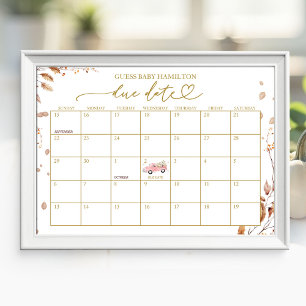 Pink Truck Fall Girl Baby Shower Due Date Calendar Poster
