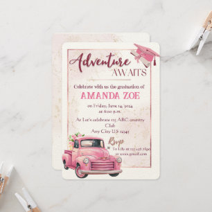 Pink truck graduation invitation