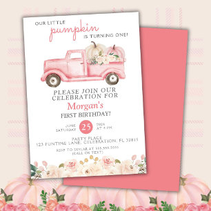 Pink Truck Little Pumpkin Birthday Party Invitation