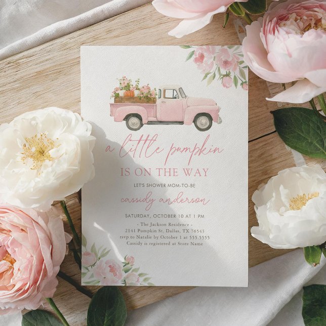 Pink Truck Little Pumpkin Girl Baby Shower Invitation (Creator Uploaded)