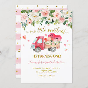 Pink Truck Our Little Sweetheart First Birthday Invitation