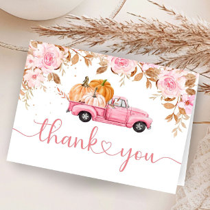 Pink Truck Pumpkin Baby Shower Folded Thanks Card