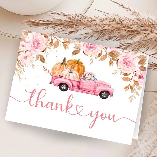 Pink Truck Pumpkin Baby Shower Folded Thanks Card (Creator Uploaded)