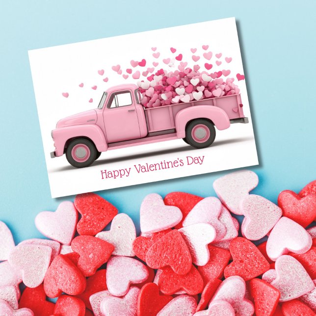 Pink Truck with Hearts Valentine`s Day Card  (Creator Uploaded)