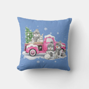 Pink Truck With Snowmen Home Decor Throw Pillow