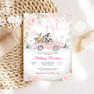 Pink Truck Woodland Baby Shower Invitation
