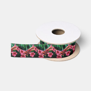 Pink Trumpet Honeysuckle Botanical Art Satin Ribbon