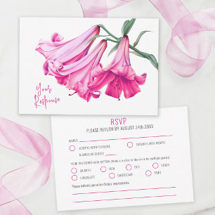Pink trumpet lily botanical art wedding RSVP card