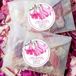 Pink trumpet lily floral art wedding confetti  classic round sticker