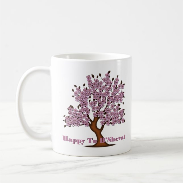 Pink Tu B'Shevat Flower Tree Coffee Mug (Left)