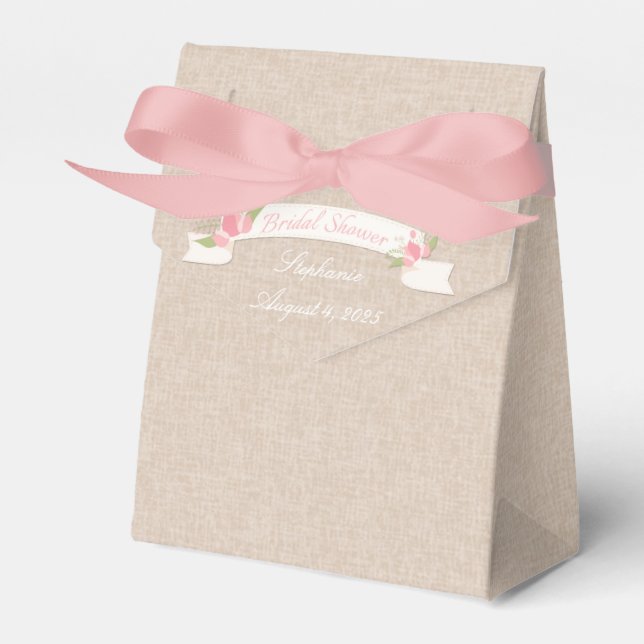 Pink Tulip Banner, Bridal Shower Favour Box (Front Side)