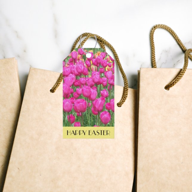  Pink Tulip Blooms Easter Gift Tags (In Situ)