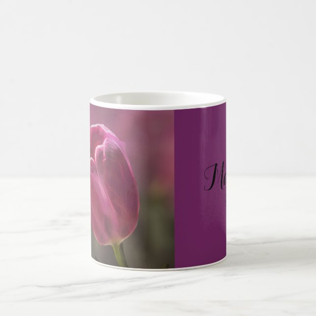 Pink Tulip Bokeh Personalised Coffee Mug (Center)