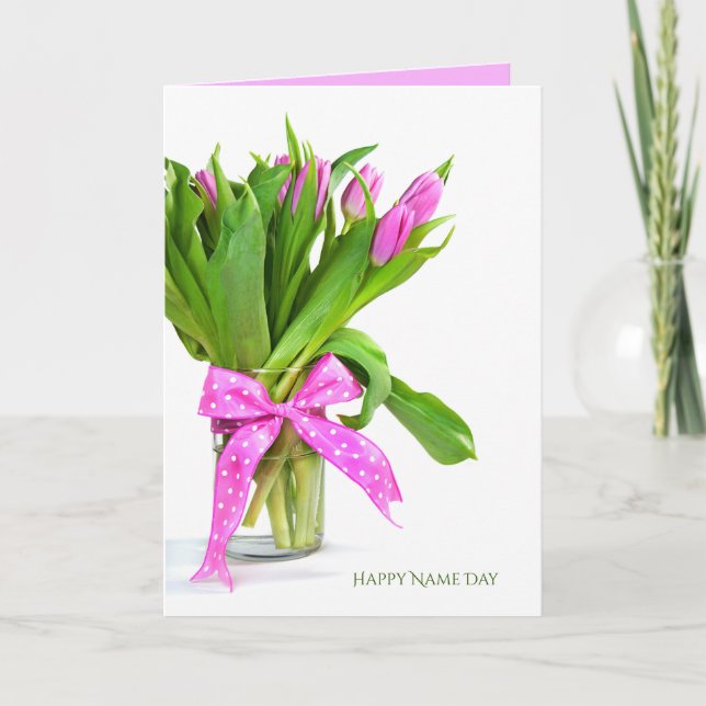 Pink Tulip bouquet for Name Day Card (Front)