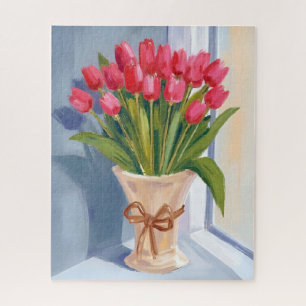 Pink Tulip Bouquet Watercolor Floral Jigsaw Puzzle