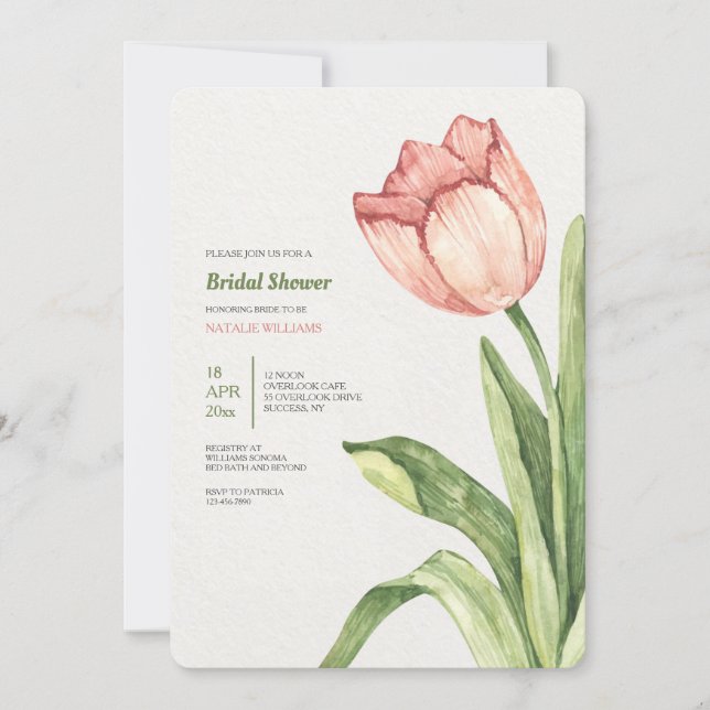 Pink Tulip Bridal Shower Invitation (Front)