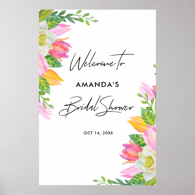  Pink Tulip Bridal Shower Welcome Sign (Front)