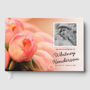Pink Tulip Condolence   Photo Funeral Remembrance Guest Book