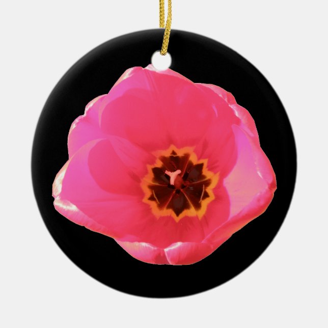 Pink Tulip Custom Birthday Ceramic Ornament (Front)