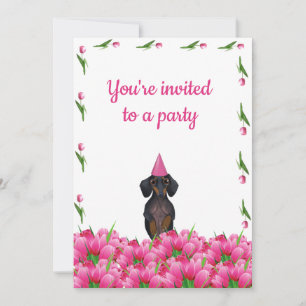 Pink Tulip Dachshund Party Invitation