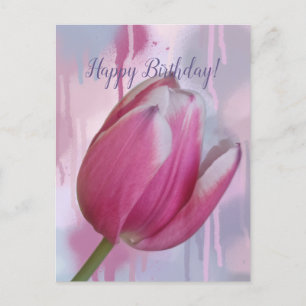 Pink tulip dripping paint background & custom text postcard