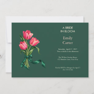 Pink Tulip Emerald Bow Bridal Shower Invitation