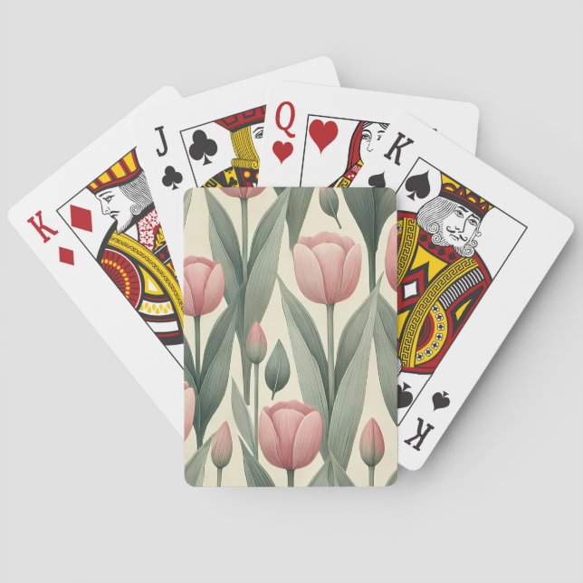 Pink Tulip Field Pattern Illustration Playing Cards (Back)