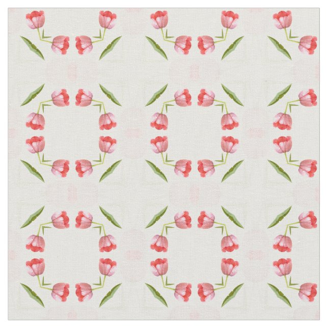 Pink Tulip Floral Geometric Kaleidoscope Pattern Fabric (Close Up)