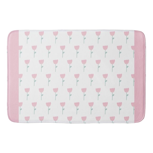 Pink Tulip Floral Minimalistic Simple Girly Cute Bath Mat (Front)