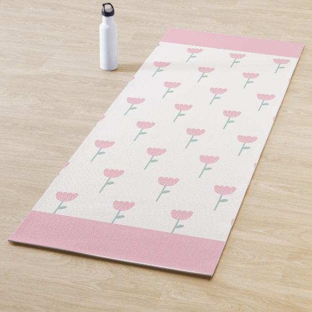 Pink Tulip Floral Minimalistic Simple Girly Cute Yoga Mat (In Situ)