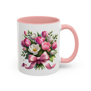 Pink Tulip Floral Mug Cute Gift