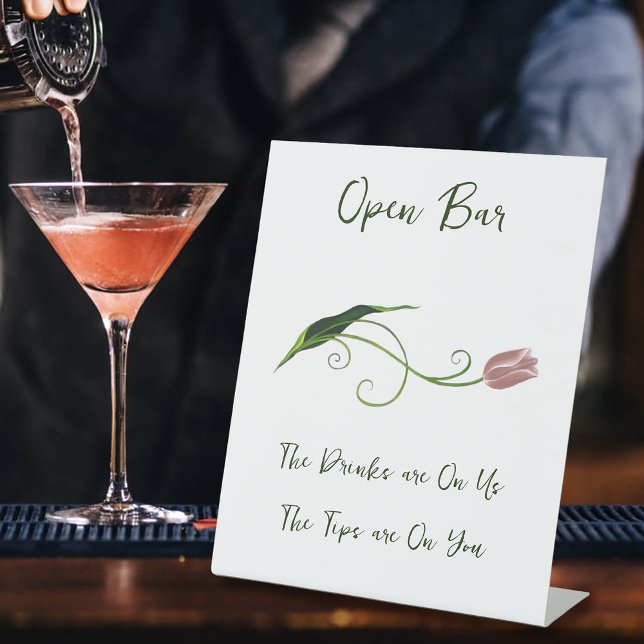 Pink Tulip Floral Open Bar Pedestal Sign (Creator Uploaded)