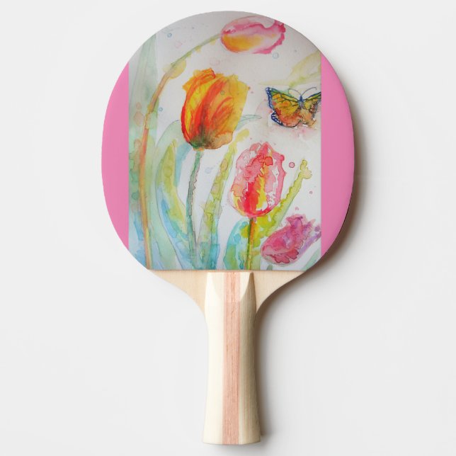 Pink Tulip Floral Watercolor Ping Pong Paddle (Front)