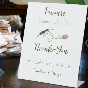 Pink Tulip Floral Wedding Favours Pedestal Sign