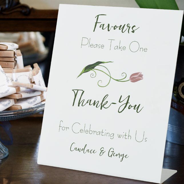Pink Tulip Floral Wedding Favours Pedestal Sign (Creator Uploaded)