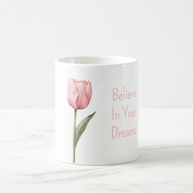 Pink Tulip Flower Believe Coffee Mug (Center)