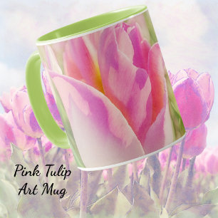 Pink Tulip Flower Garden Art Mug Cup