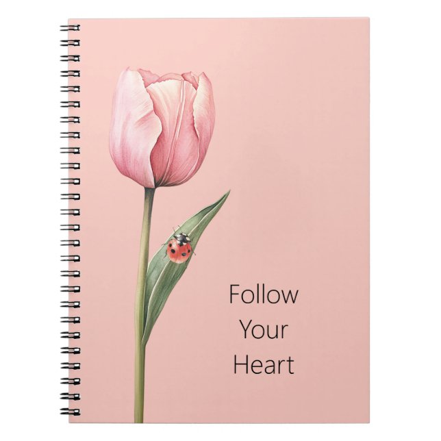 Pink Tulip Flower Ladybug Notebook (Front)