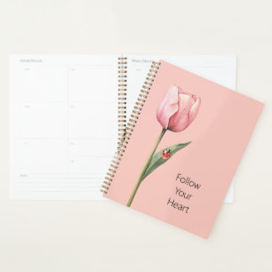 Pink Tulip Flower Ladybug Planner