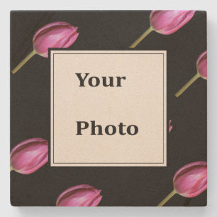 Pink Tulip Flower Photo Floral Custom Gift Favour Stone Coaster