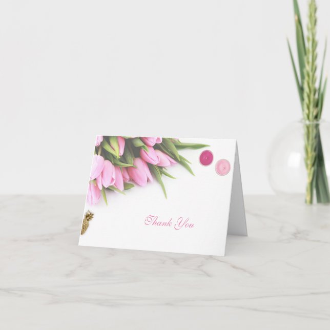 Pink tulip flower thankyou personalised notecards (Front)