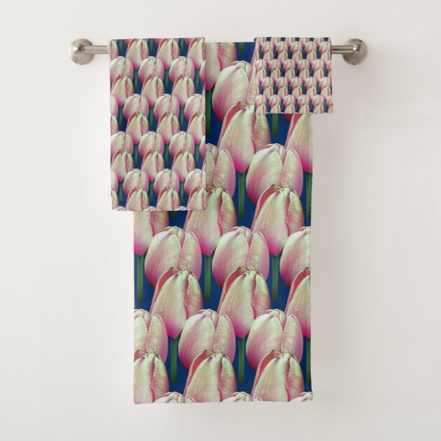 Pink Tulip Flowers Bath Towel Set (Insitu)