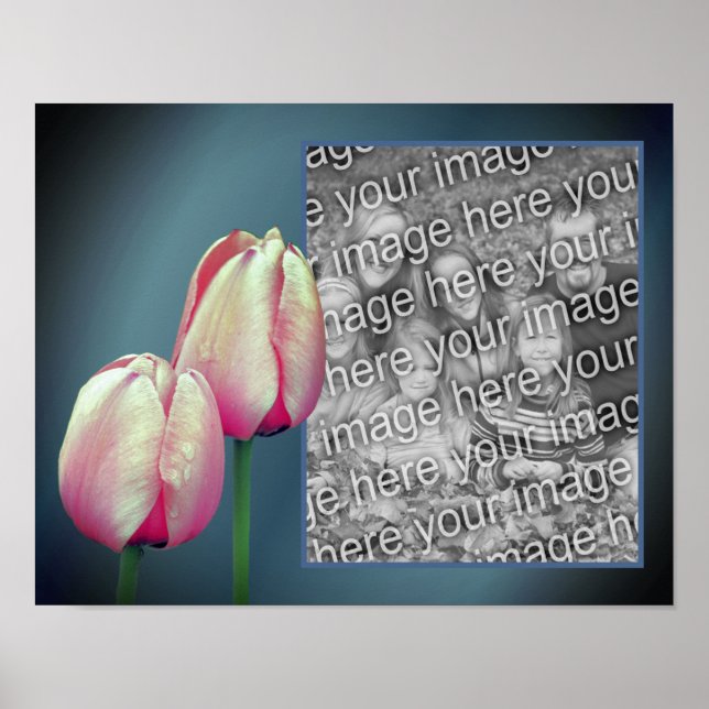 Pink Tulip Flowers Frame Add Your Photo Poster (Front)