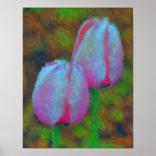 Pink Tulip Flowers Impressionist Painting Poster