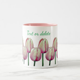 Pink Tulip Flowers Personalized Two-Tone Coffee Mug