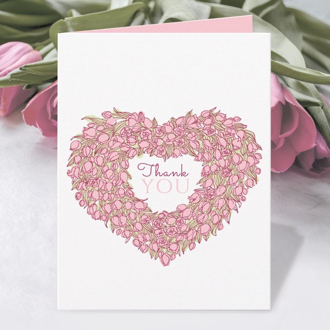 Pink tulip heart inked art thank you card (Creator Uploaded)