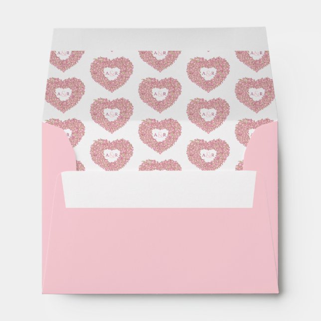 Pink tulip heart inked drawing wedding envelope (Back (Bottom))