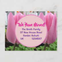 Pink Tulip New Address Postcard, We Are Moving